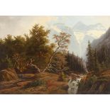 NOCKEN, Theodor Wilhelm (1830-1905), "Alpenlandschaft mit Wasserfall bei Bad Reichenhall", Öl/