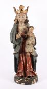 MADONNA MIT KIND, Holz, geschnitzt, farbig gefasst, H 74, besch., 20.Jh.