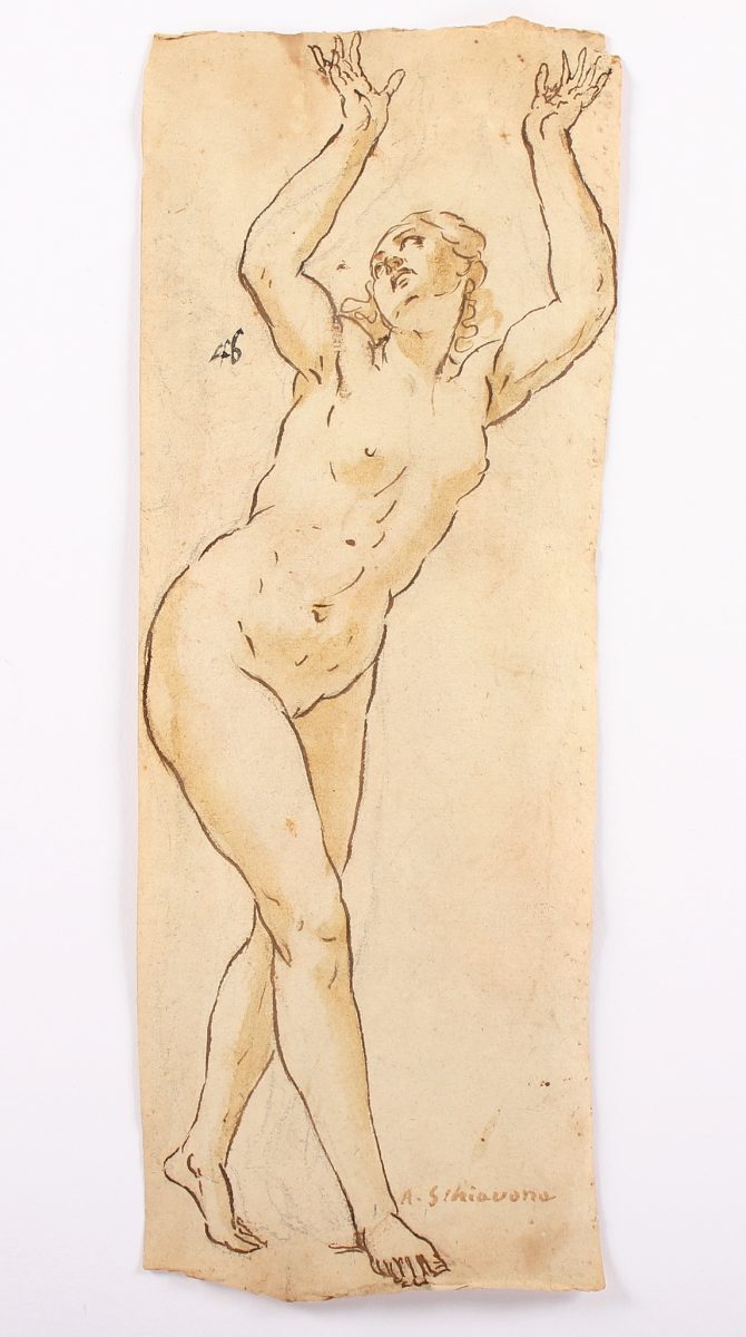 SCHIAVONE, Andrea Meldolla (ca. 1510/15-1563), zugeschrieben, "Weiblicher Akt", Tusche/Bleistift/