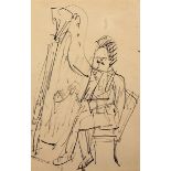 KIRCHNER, Ernst Ludwig, "Der Harfenspieler", Tuschfeder/Papier, 19,5 x 13, verso Nachlass-Stempel,