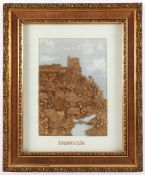 KORKBILD "EGLOFFSTEIN", Aquarell mit Deckweiß, Kork, beschnitzt, Darstellung der Burg Egloffstein,