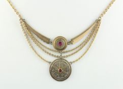 COLLIER, doublé, besetzt mit rubinfarbenem Glas, L 42, um 1900