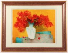 GAVEAU, Claude, "Vase mit Blumen", Original-Farblithografie, 47 x 59, nummeriert und handsigniert,