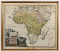 AFRIKA, kolorierter Kupferstich, 47 x 55, bei HOMANN Erben, unten rest. Einrisse, um 1780