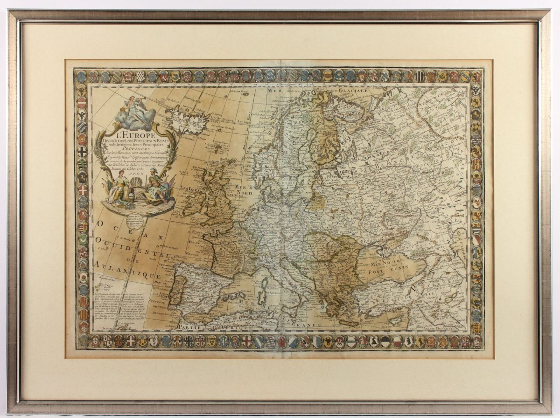EUROPA, "L'Europe", kolorierter Kupferstich, 48 x 70, fleckig, Desnos, Paris, E.18.Jh., R. - Bild 2 aus 2