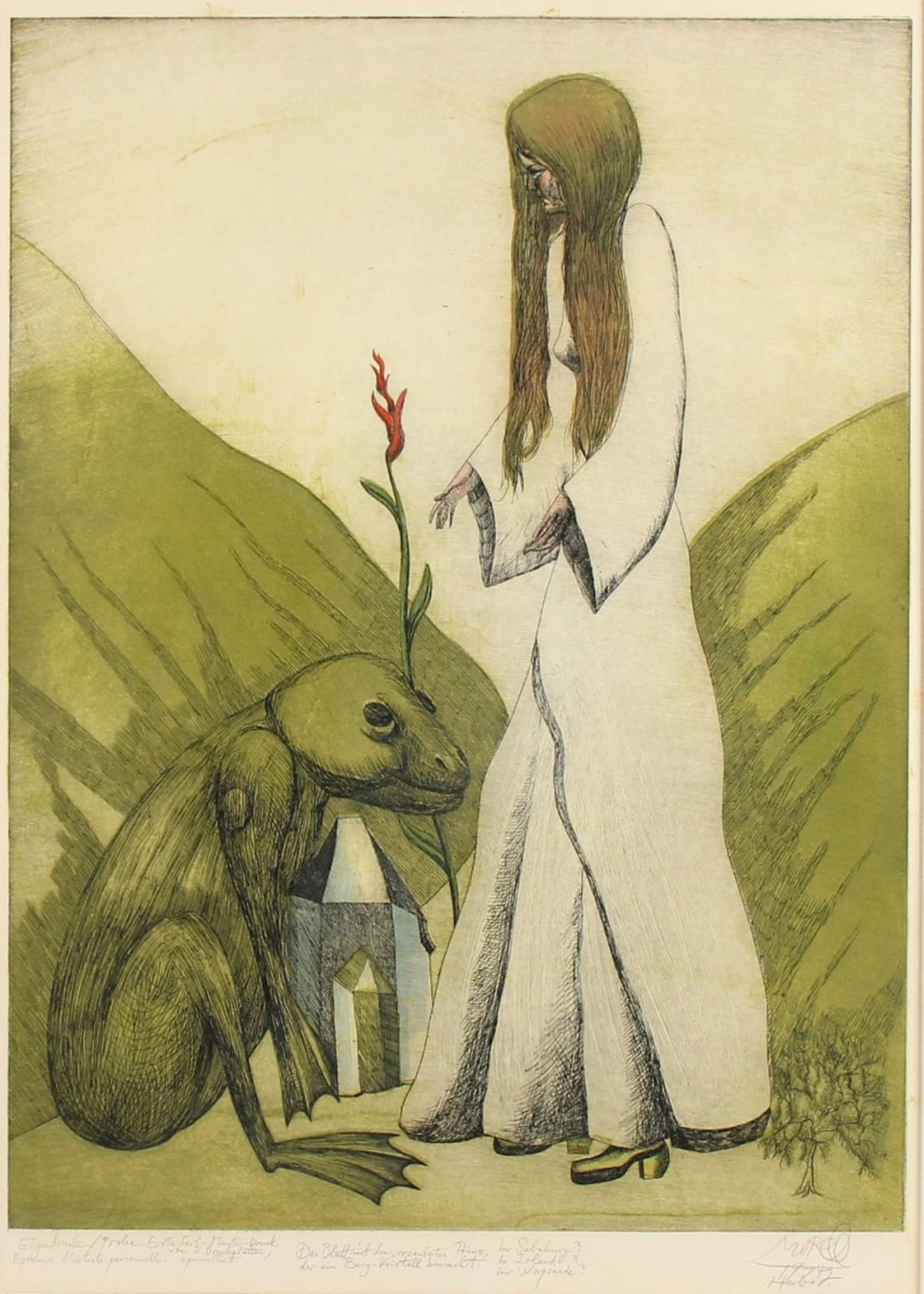 MORELL, Pit, "Das Blatt mit dem verzauberten Prinz", Original-Farbradierung, 56 x 41,5, Eigendruck/ - Bild 2 aus 2