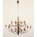 DECKENLAMPE, Messing, 24-flammig, H 105, in der Art von Gino SARFATTI bzw. ARTELUCE, wohl ITALIEN,