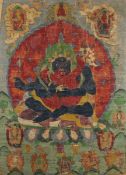 THANGKA DES KAKANAMA MAHAKALA IN YAB-YUM, Gouache auf Stoff, ca. 82 x 60, Brokateinfassung, unter