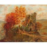 EIFELMALER UM 1900, "Herbstliche Landschaft mit Burgruine", Öl/Lwd., 49 x 61