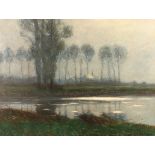 LIESEGANG, Helmut (1858-1945), "Niederrheinische Landschaft im Morgennebel", Öl/Lwd., 149 x 198,