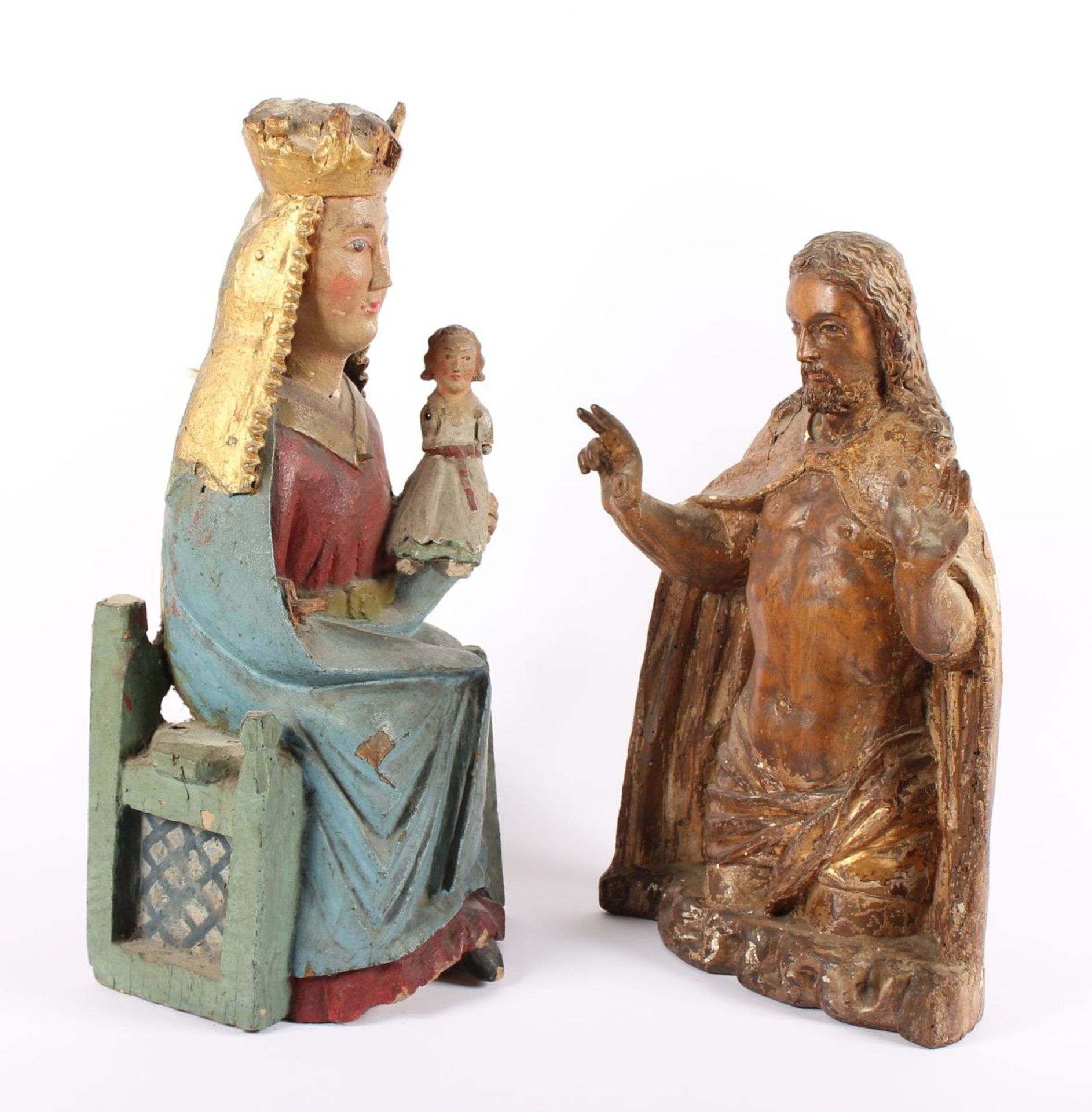 DER SEGNENDE CHRISTUS UND MADONNA MIT KIND, Holz, Reste der Farbfassung, H 42, DEUTSCH, 19.Jh. sowie - Bild 2 aus 6