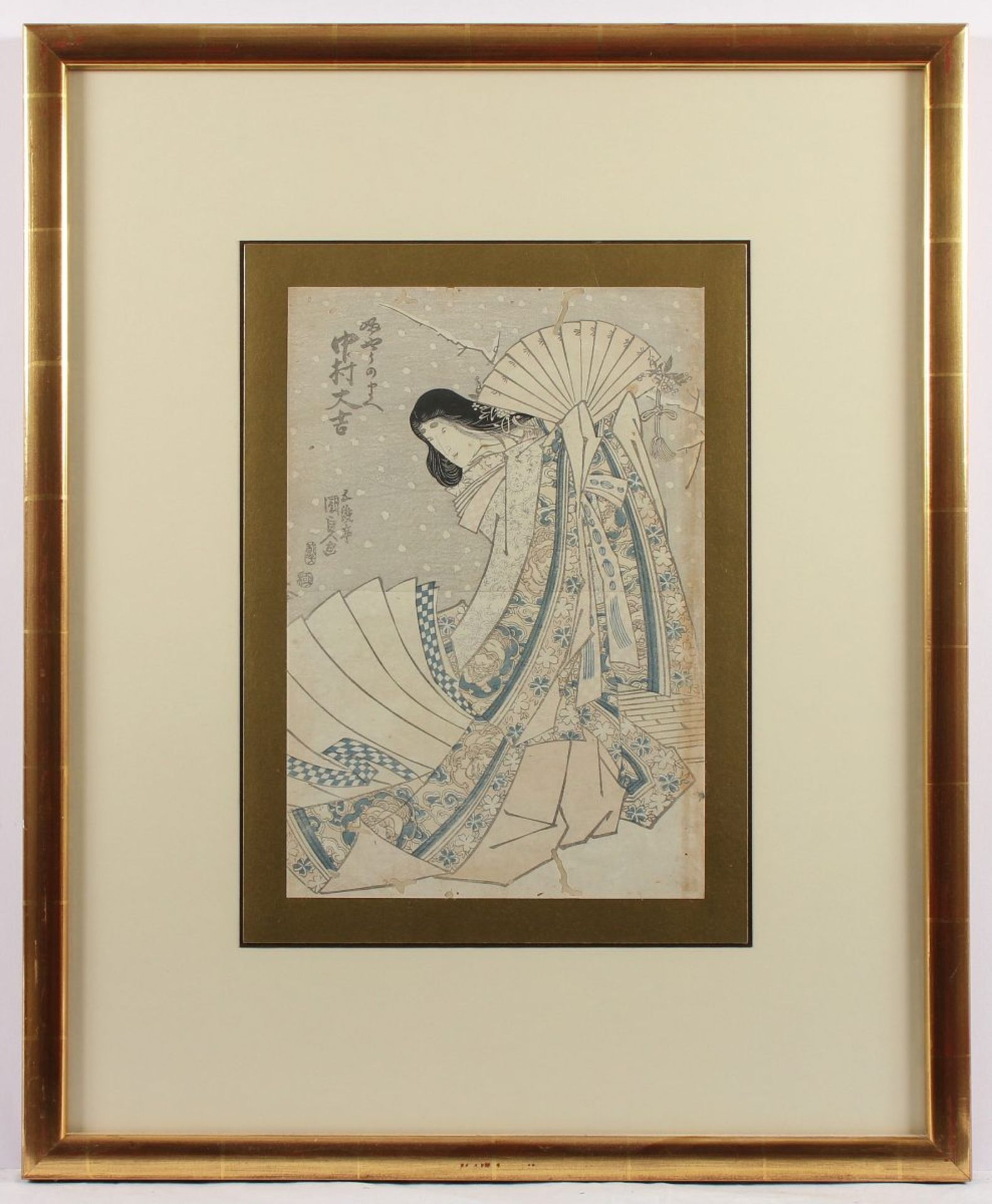 FARBHOLZSCHNITT, KUNISADA I (1786-1865), "Schauspieler", unter Glas gerahmt, JAPAN - Image 2 of 2