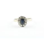 DAMENRING, 585/ooo Weißgold, besetzt mit einem Safir und Diamanten, RG 54, 3,0g