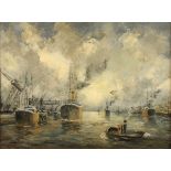 ERHARDT, Paul Walter (1872-1959), "Hamburger Hafen", Öl/Lwd., 60,5 x 80,5, unten links signiert,