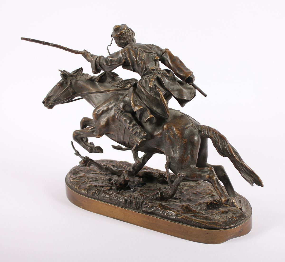 GRACHEV, Vassily Yacovlevitch (1831-1905), "Kosake zu Pferd", Bronze, L ca. 26, H 19, Gießermarke, - Image 4 of 5