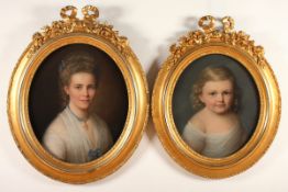 SIEBERT, H. (Portraitmaler 2.H.19.Jh.), "Zwei Bildnisse einer Frau und ihrer Tochter", Pastell/