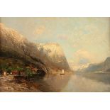 SCHWEITZER, Adolf Gustav (1847-1914), "Fjord-Landschaft", Öl/Holz, 39 x 58, unten links signiert,