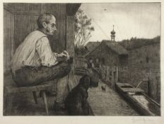 THOMA, Hans, "Feierabend", Original-Radierung, 32 x 45, leicht besch., handsigniert, 1901,