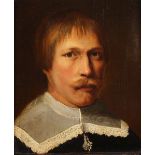 PORTRAITMALER DES 17.JH., "Bildnis eines Mannes mit weißem Kragen", Öl/Holz, 32 x 27, rest., R.