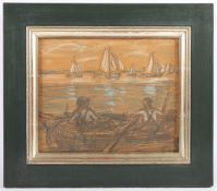 VAN MIEGHEM, Eugeen (1875-1930), "Küstenskizze mit Booten", Bleistift/Pastell, 20 x 24, unten rechts