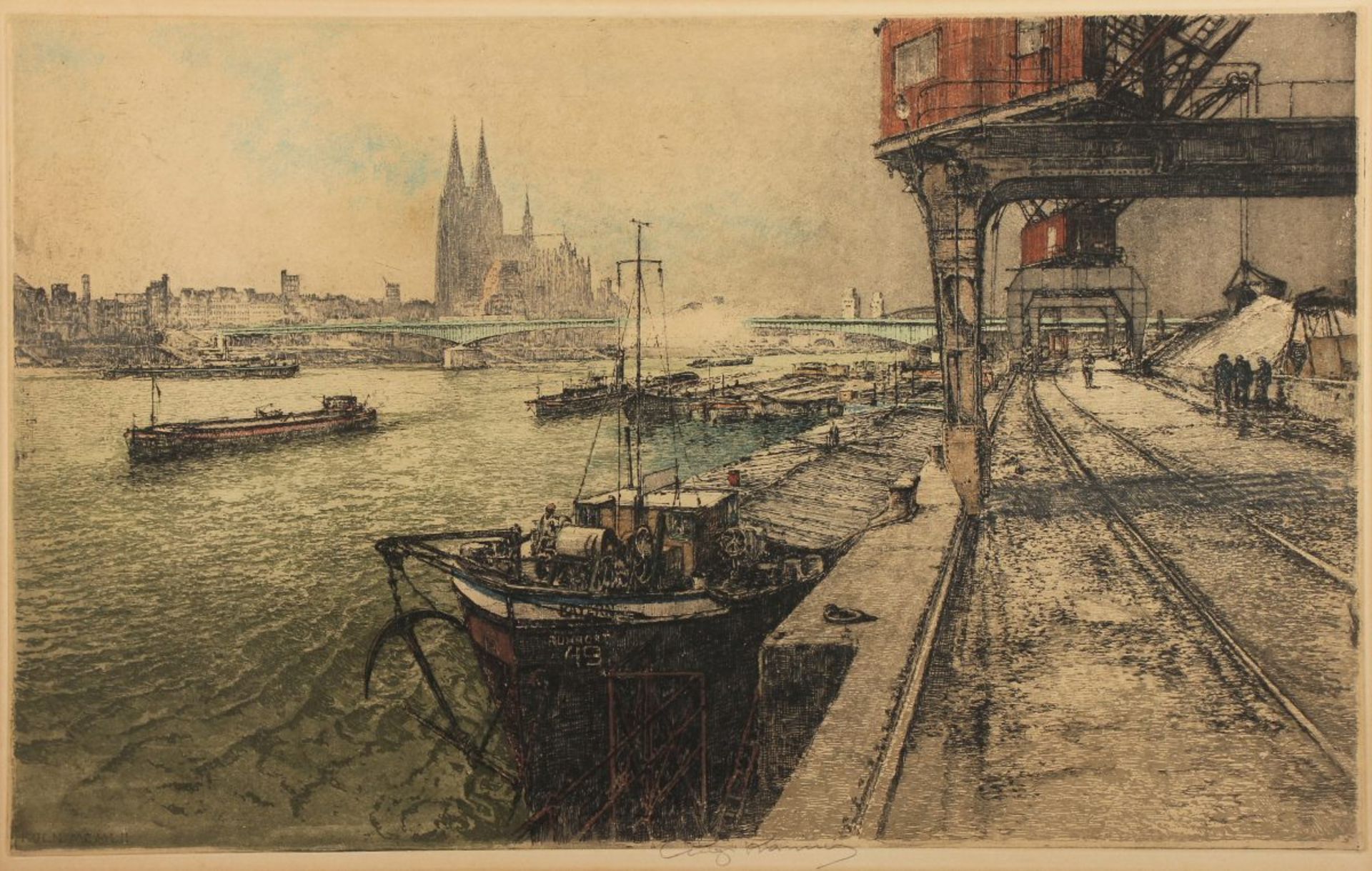 KASIMIR, Luigi, "Köln", Original-Farbradierung, 43 x 69, handsigniert, R.