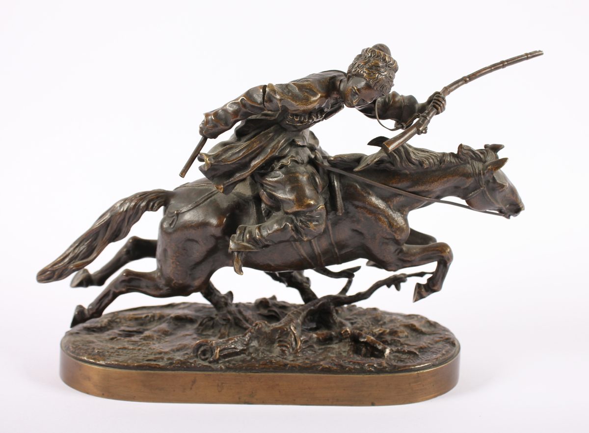 GRACHEV, Vassily Yacovlevitch (1831-1905), "Kosake zu Pferd", Bronze, L ca. 26, H 19, Gießermarke,