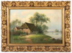 RENARD, H. (Maler um 1900), "Landschaft mit Gehöft", Öl/Lwd., 42 x 65, unten rechts signiert, R.