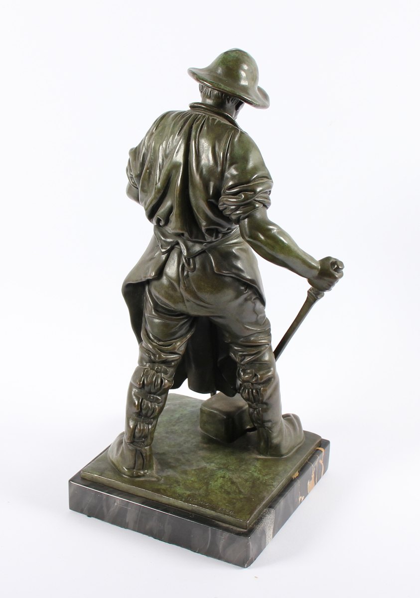 REUSCH, Friedrich Johann, "Eisenarbeiter", Bronze, H 37, auf dem Sockel signiert Reusch - Image 3 of 5