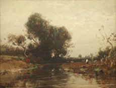 WILLROIDER, Ludwig (1845-1910), "Landschaft mit Gewässer", Öl/Malkarton, 22 x 30, unten links