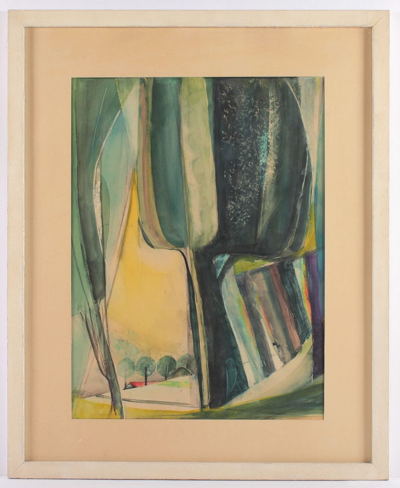 MODERNER KÜNSTLER, "Landschaft mit Haus", Aquarell/Papier, 59 x 43, unten links unleserlich signiert - Bild 2 aus 3
