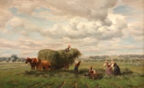 THOMASSIN, Désiré (1858-1933), "Bauern bei der Heuernte", Öl/Lwd., 35 x 57, unten rechts signiert,