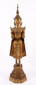 STEHENDER BUDDHA, Bronze, über Rotlack vergoldet, H 70, THAILAND, Ratanakosin, E.19.Jh.