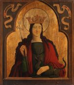 SAKRALMALER DES 19.JH., "Heilige Margareta von Antiochia", Öl/Holz, 68 x 60, besch.,