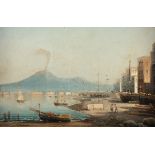 PRATELLA, Attilio (1856-1949), "Golf von Neapel mit rauchendem Vesuv", Öl/Lwd., 26 x 40, unten links