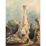 AQUARELLMALER DES 19.JH., "Landschaft mit Ruine", Aquarell/Papier, 23 x 17,5, R.