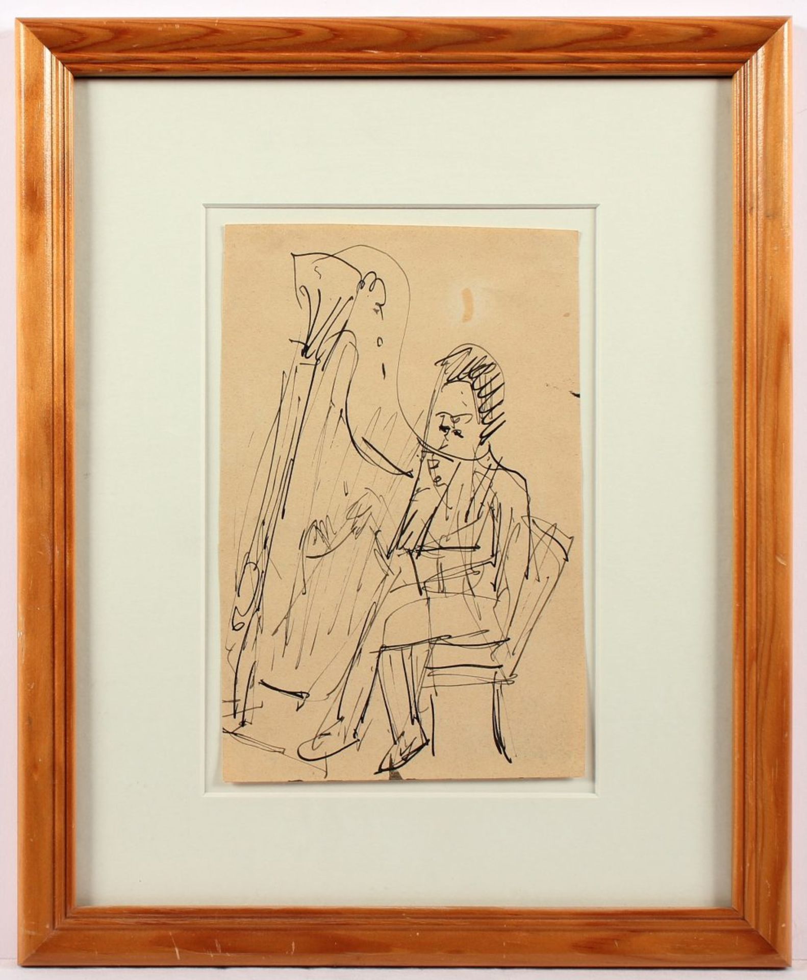 KIRCHNER, Ernst Ludwig, "Der Harfenspieler", Tuschfeder/Papier, 19,5 x 13, verso Nachlass-Stempel, - Bild 2 aus 2