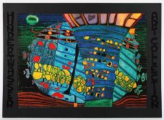 HUNDERTWASSER, Friedensreich, "Der blaue Mond", Farboffset mit Prägungen, 47 x65, Namida AG, 2011,