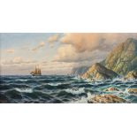 JENSEN, Max (ca. 1887-?), "Segelschiff vor Küste", Öl/Lwd., 45 x 86, unten links signiert, R.