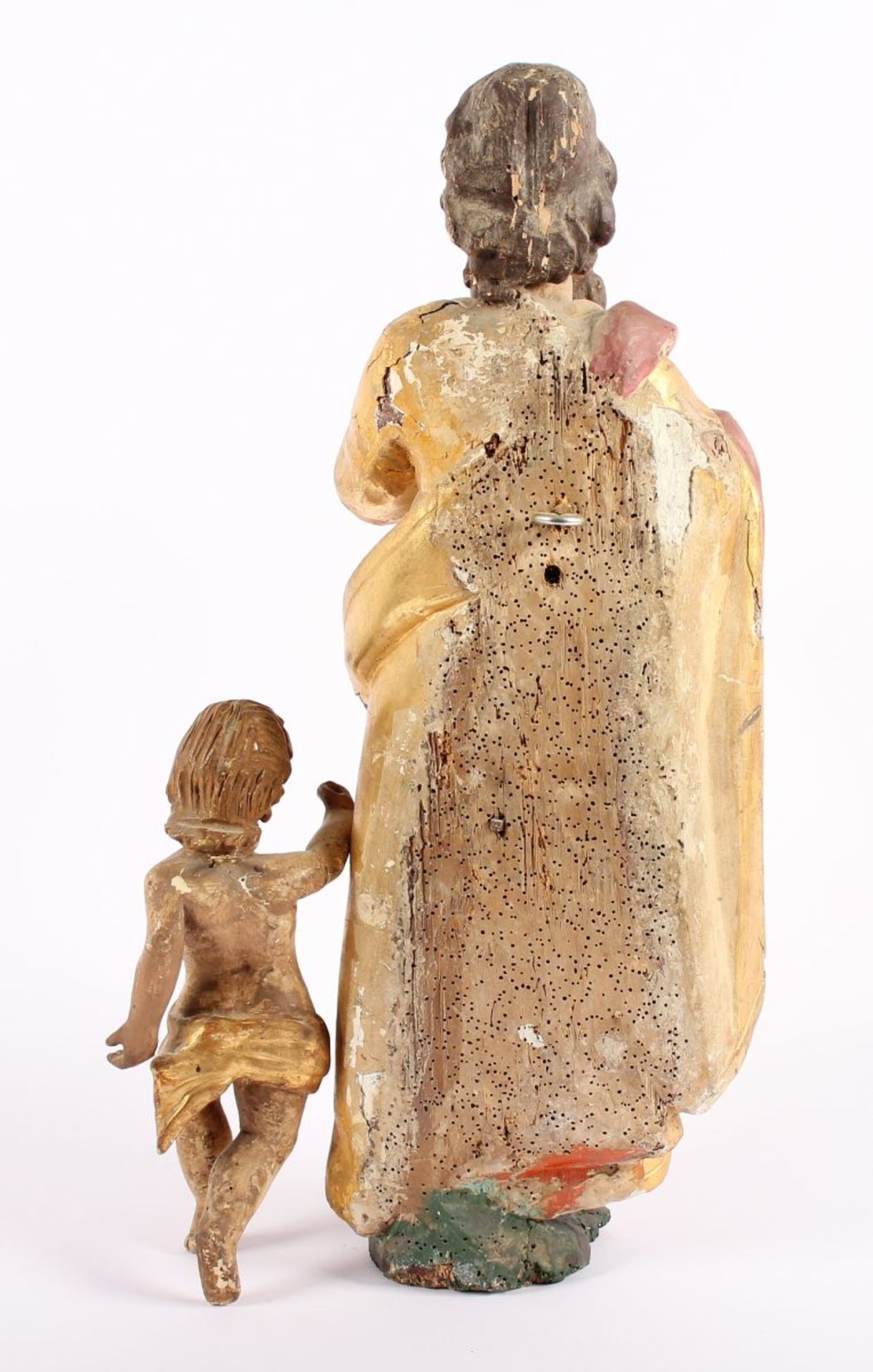 HEILIGER PAULUS UND KLEINER ENGEL, Holz, geschnitzt, farbig gefasst, vergoldet, H 48 und H 23, - Bild 4 aus 6