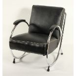 CLUBSESSEL, Metall, verchromt, Lederbezug, H 77, THONET, um 1940/50