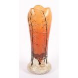 PAYSAGE D'HIVER-VASE, farbloses Glas, orangefarbene Pulvereinschmelzungen, Winterlandschaft in