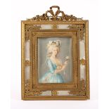 MINIATUR "MARIE ANTOINETTE", Gouache auf Papier, sign. Dumont, 13,5 x 10, minst.besch., bronzener