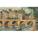 FRANKREICH UM 1940, "Stadtansicht mit Brücke", Öl/Lwd., 50 x 80, unten rechts unleserlich signiert