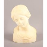 BÜSTE EINER JUNGEN FRAU, Alabaster, H 19, leicht best., ITALIEN, um 1870