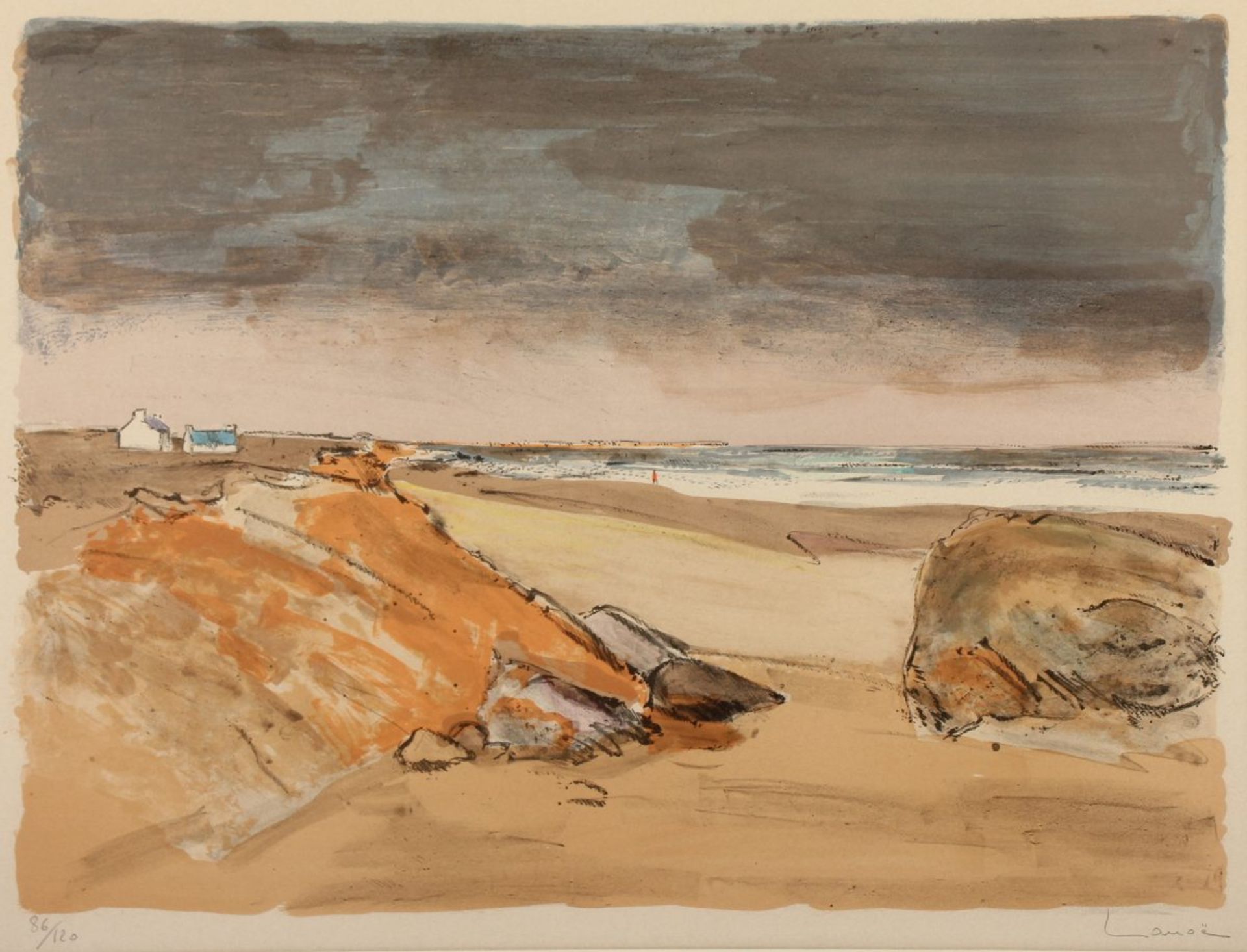 LANOë, Alphonse, "Landschaft in der Bretagne", Original-Farblithografie, 43 x 58, nummeriert 86/120,