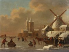 VAN LEYDEN, Jan (tätig 1661-1693), "Eisvergnügen mit Koek-en-zopie und Windmühle an einer