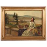 VOSS, Carl Leopold (1856-1921), "Junge Frau vor einer Seenlandschaft", Öl/Malkarton, 32 x 45,5,