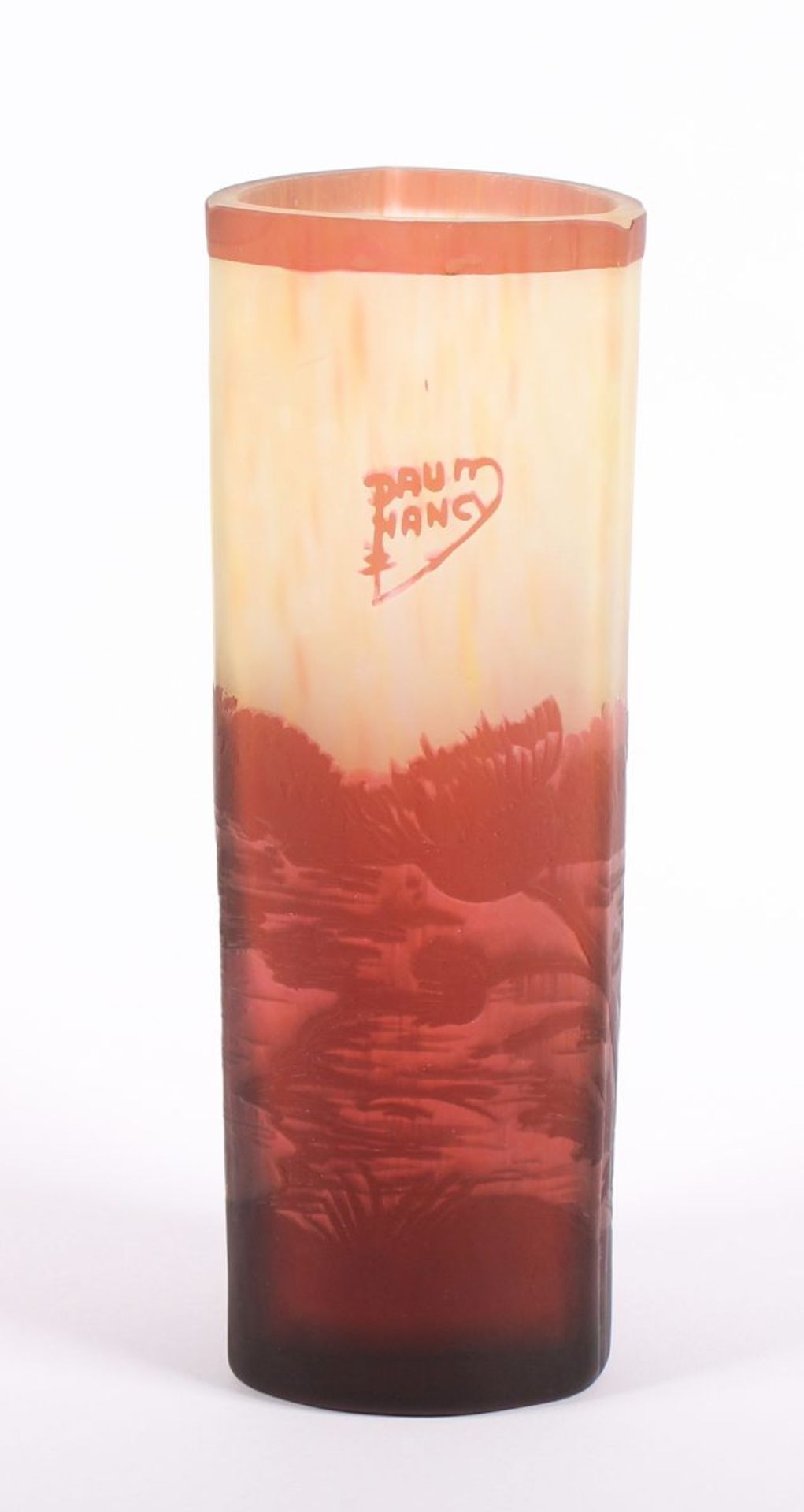 VASE MIT DISTELDEKOR, farbloses Glas mit Pulvereinschmelzungen, Überfangglas, geätzt, H 21, sign.