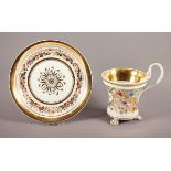 BIEDERMEIER-FREUNDSCHAFTSTASSE MIT UNTERTASSE, polychrom und gold bemalt, Goldrand, H Tasse 12, UT