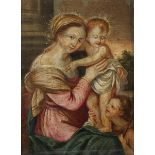 SAKRALMALER DES 18.JH., "Maria mit Jesus und Johannesknaben", Öl/Kupfer, 15 x 11,5, R.